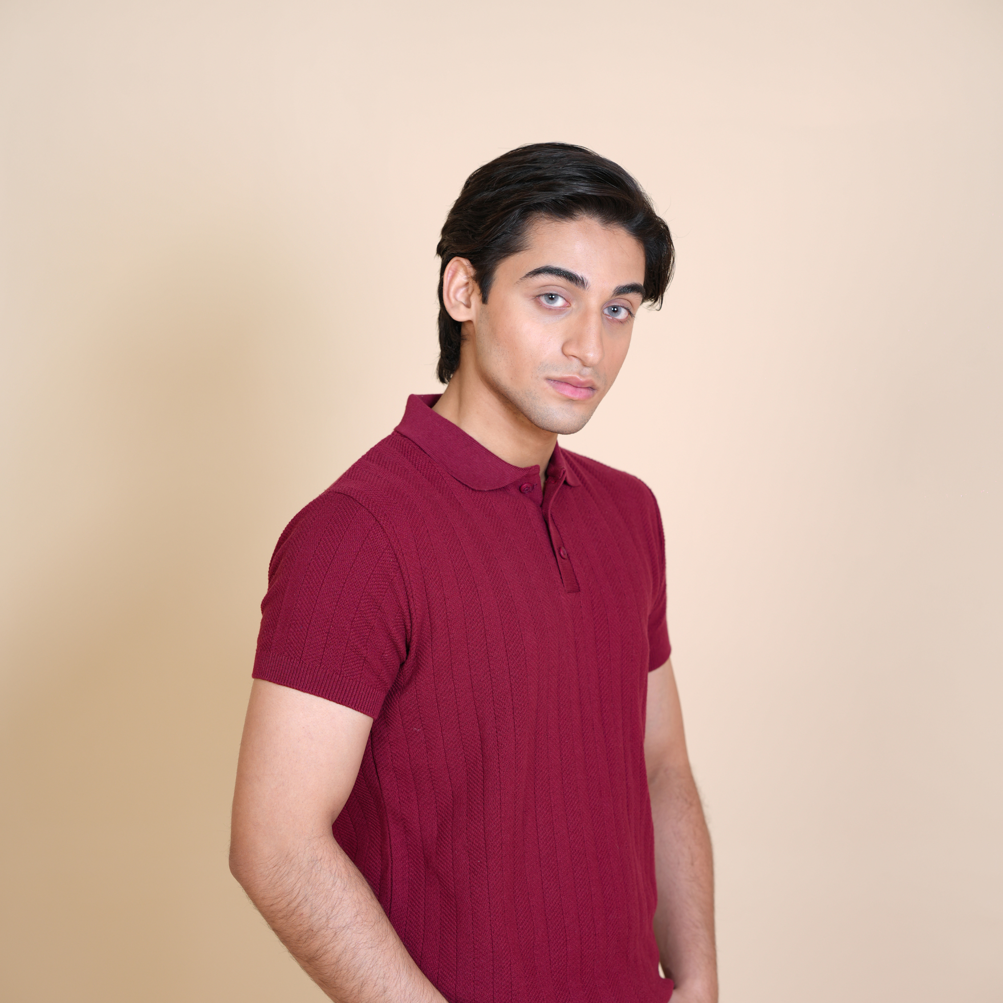 REFINED DROP NEEDLE - KNITTED POLO MAROON