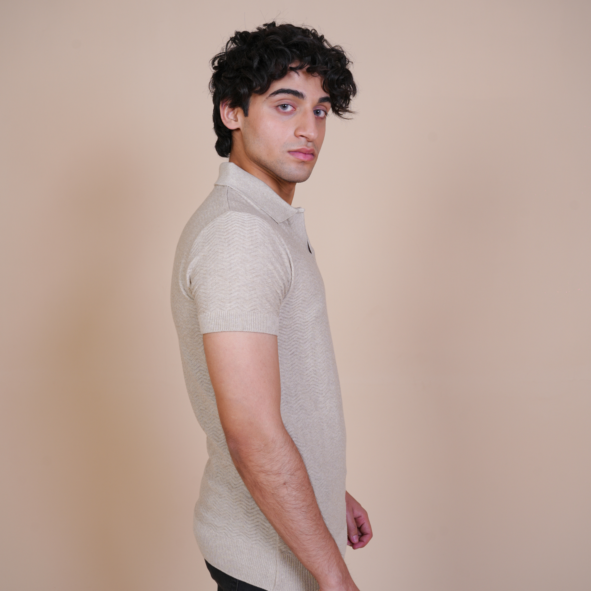 Chevron Knit POLO- BEIGE