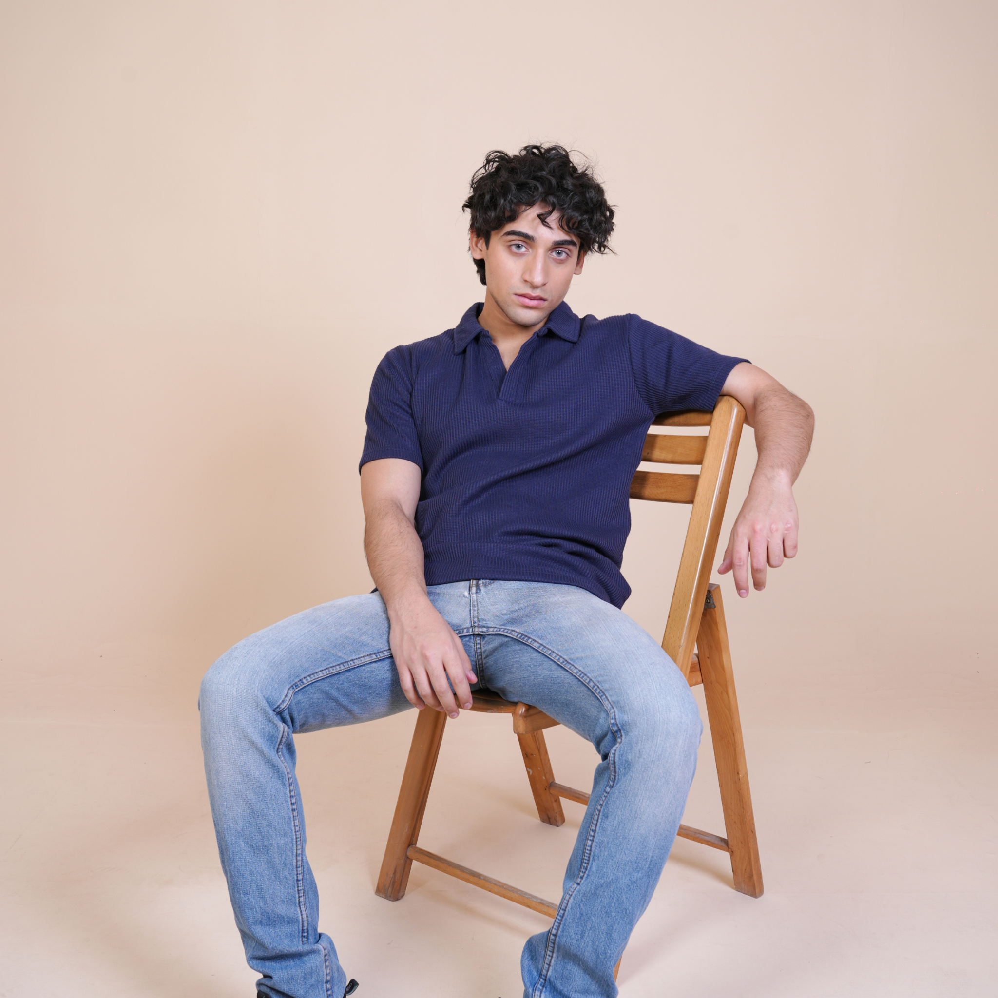 JHONNY COLLAR WAFFLE POLO NAVY BLUE