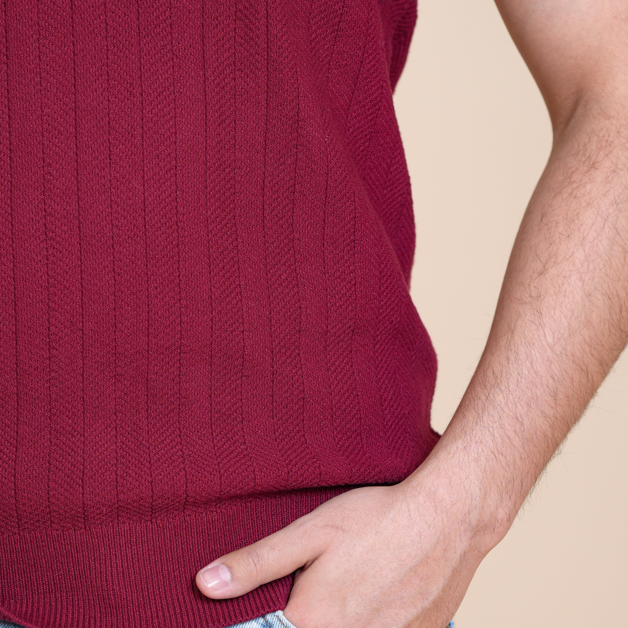 REFINED DROP NEEDLE - KNITTED POLO MAROON