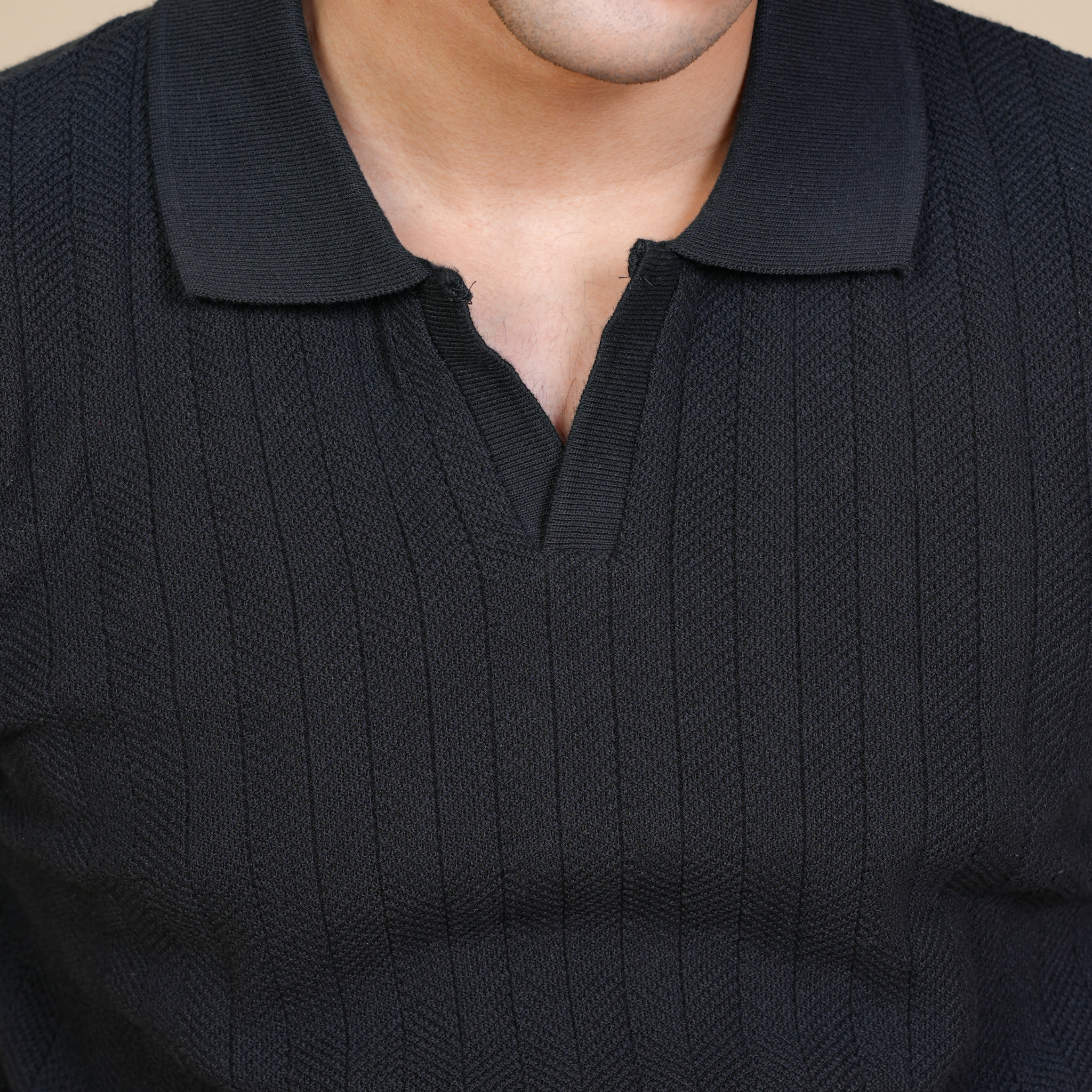 REFINED DROP NEEDLE - KNITTED POLO BLACK