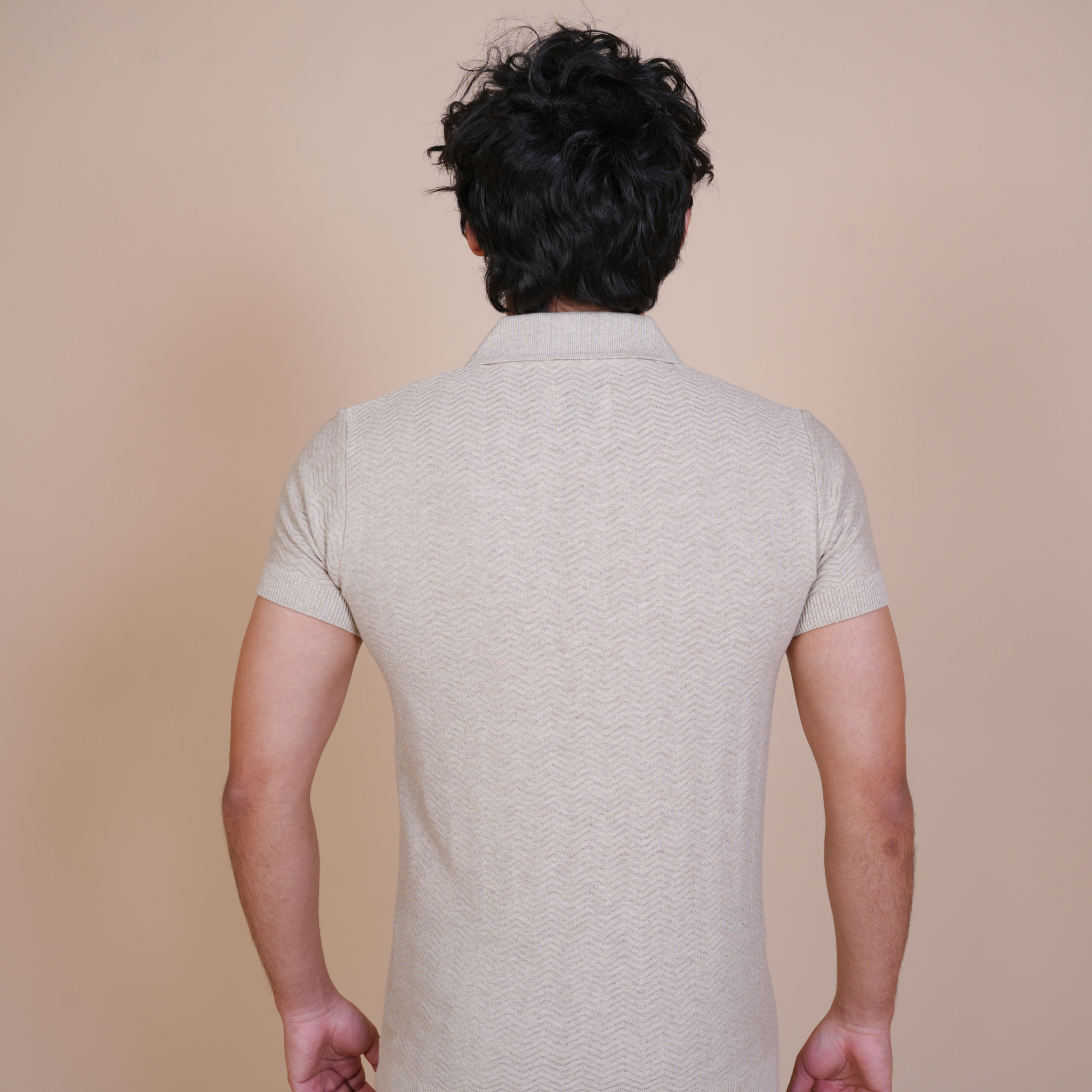 Chevron Knit POLO- BEIGE