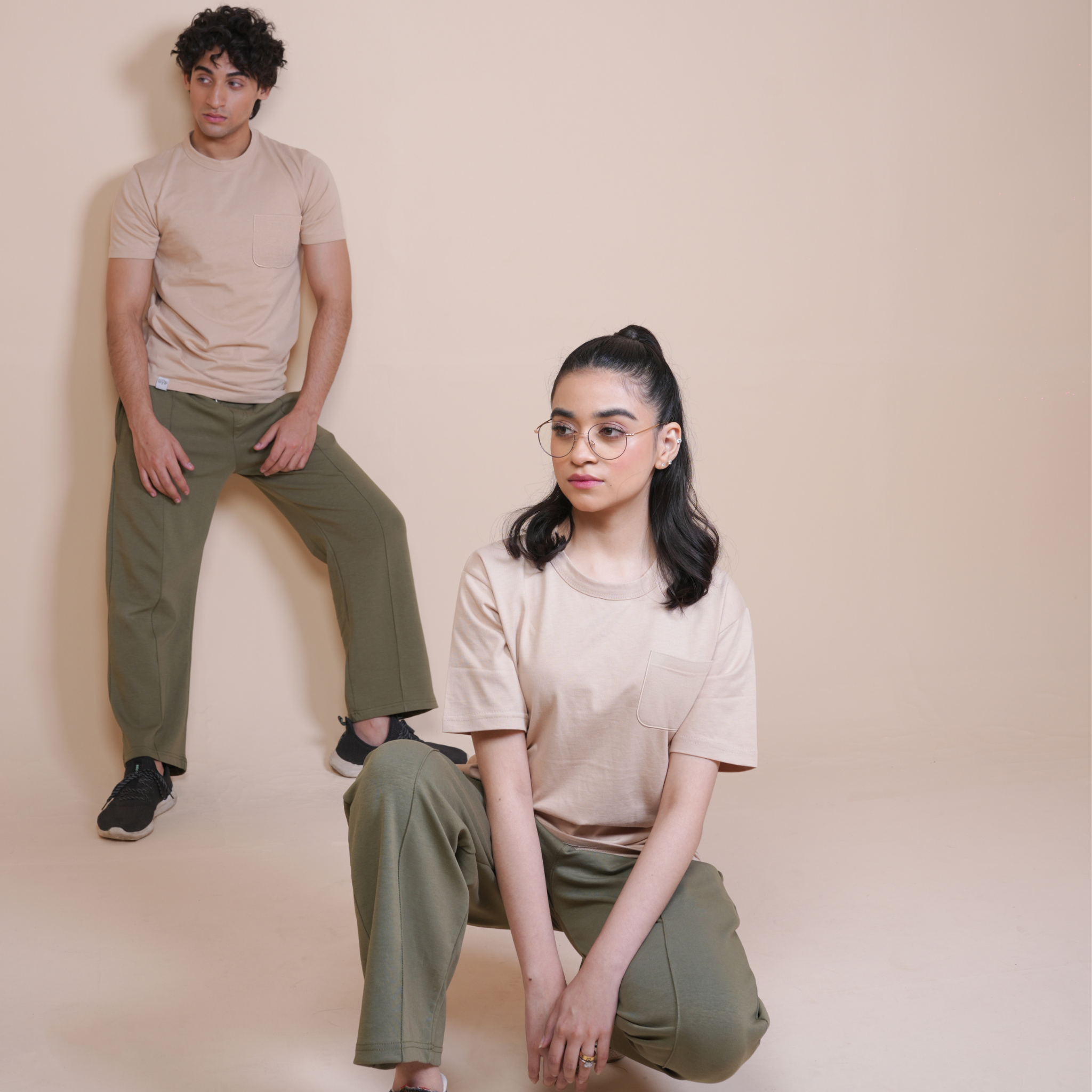 CLASSIC ALL DAY BEIGE COTTON TEE - REGULAR FIT POCKET TEES