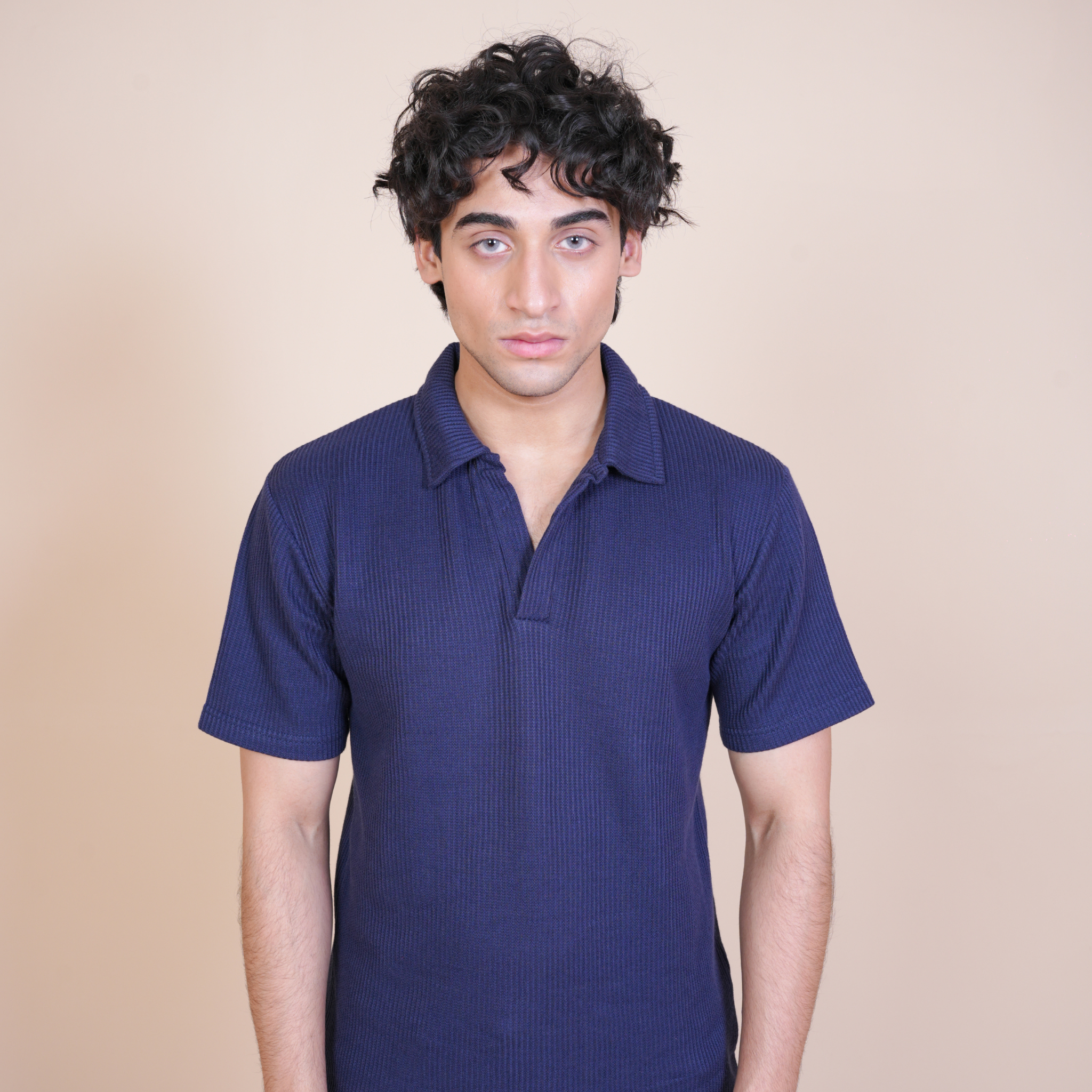 JHONNY COLLAR WAFFLE POLO NAVY BLUE