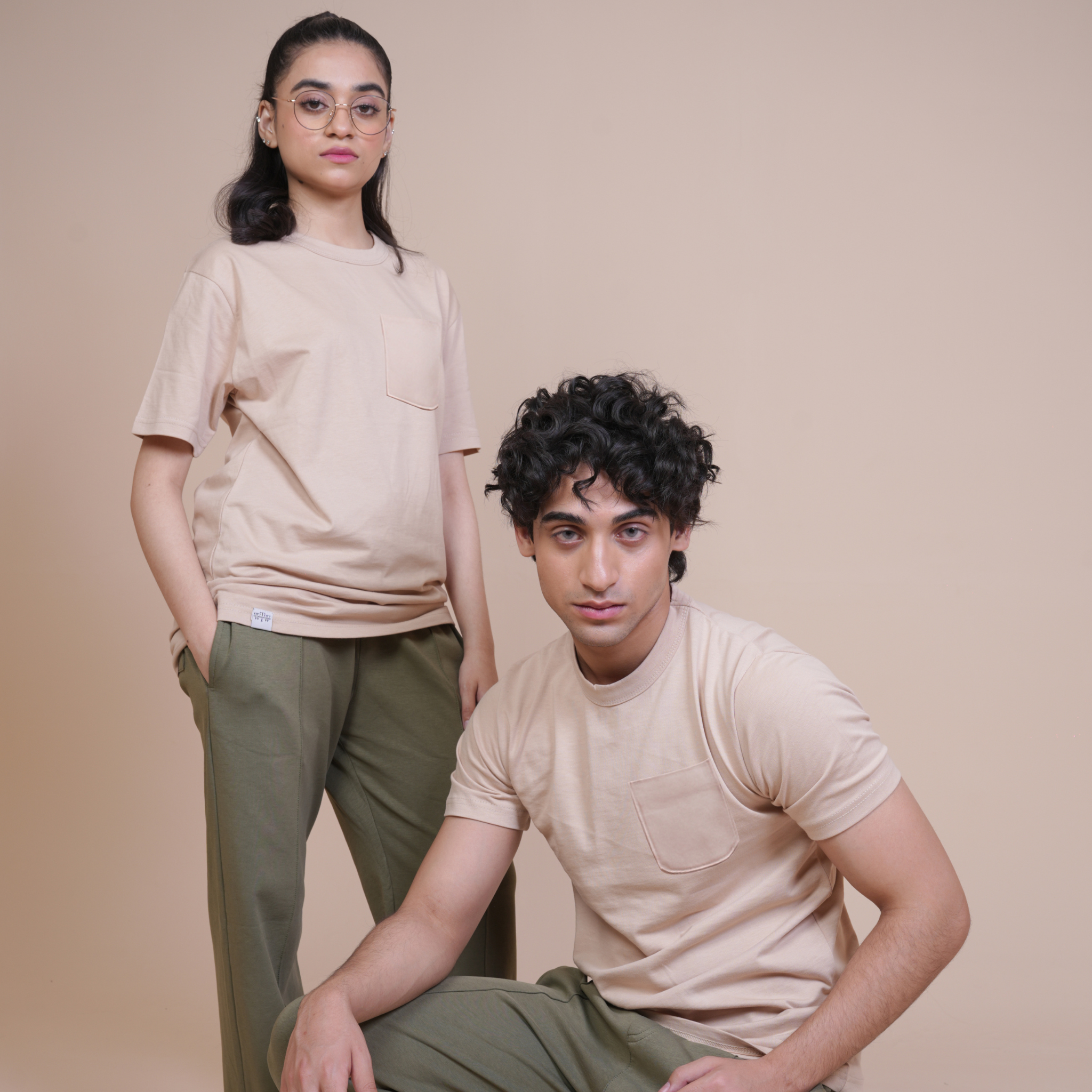 CLASSIC ALL DAY BEIGE COTTON TEE - REGULAR FIT POCKET TEES