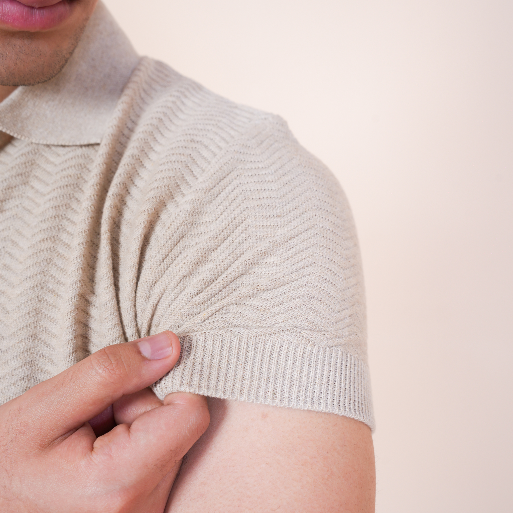 Chevron Knit POLO- BEIGE
