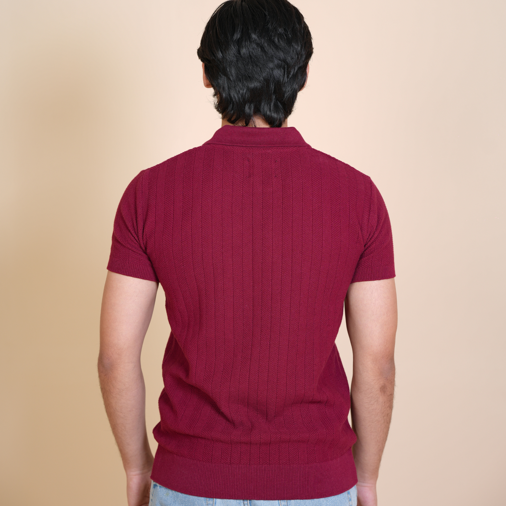 REFINED DROP NEEDLE - KNITTED POLO MAROON