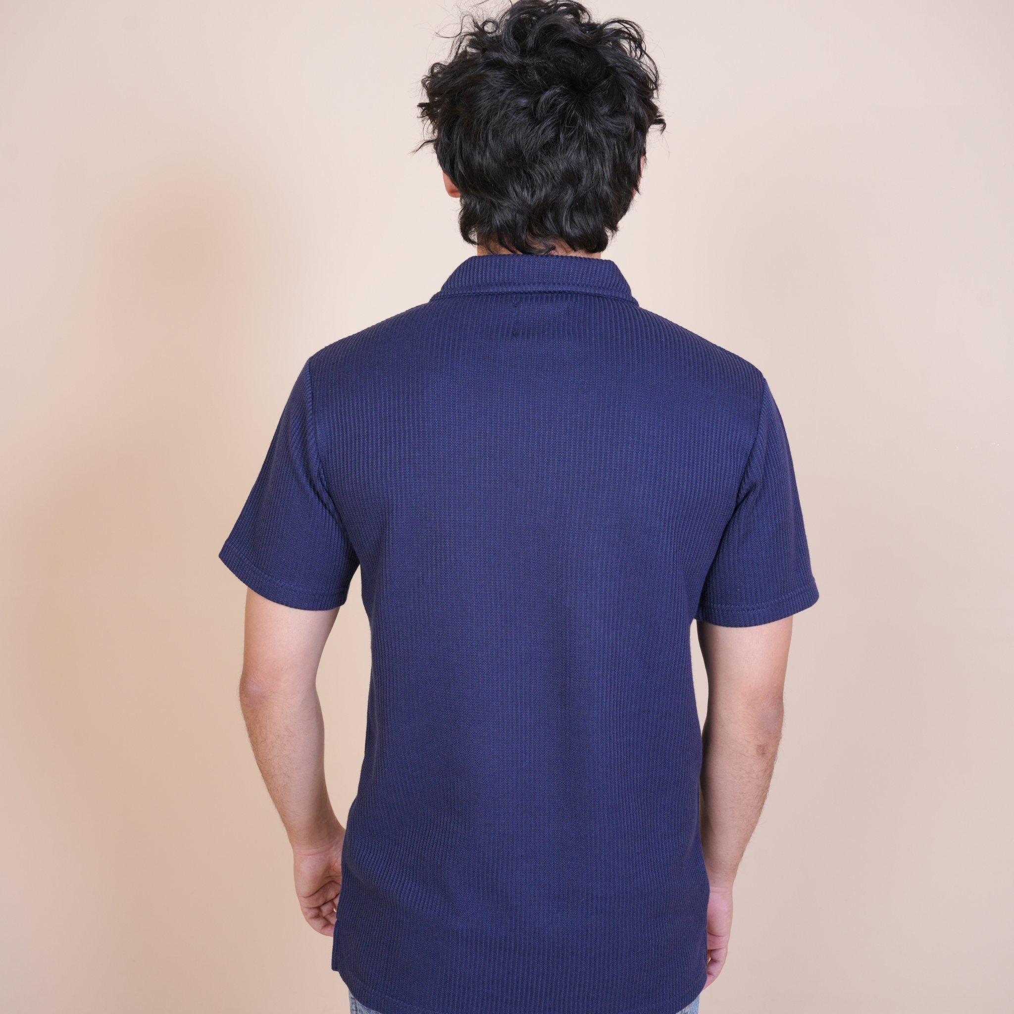 JHONNY COLLAR WAFFLE POLO NAVY BLUE