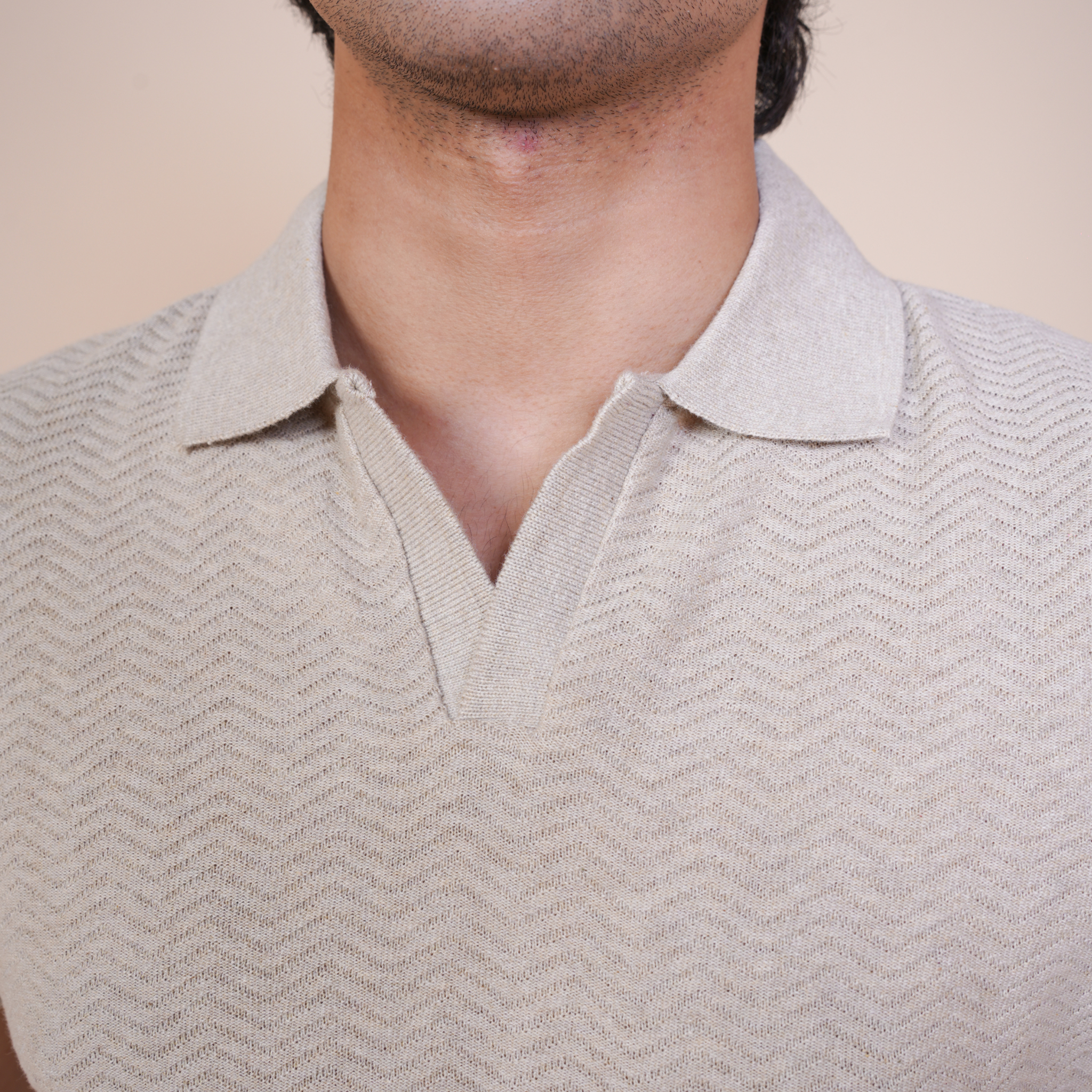 Chevron Knit POLO- BEIGE